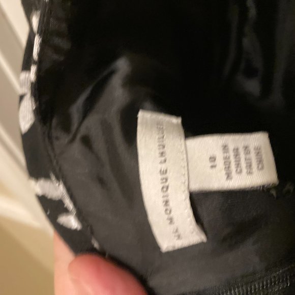 ML Monique Lhuillier Dress Size 10 Black w/white & silver flowers - Picture 9 of 9